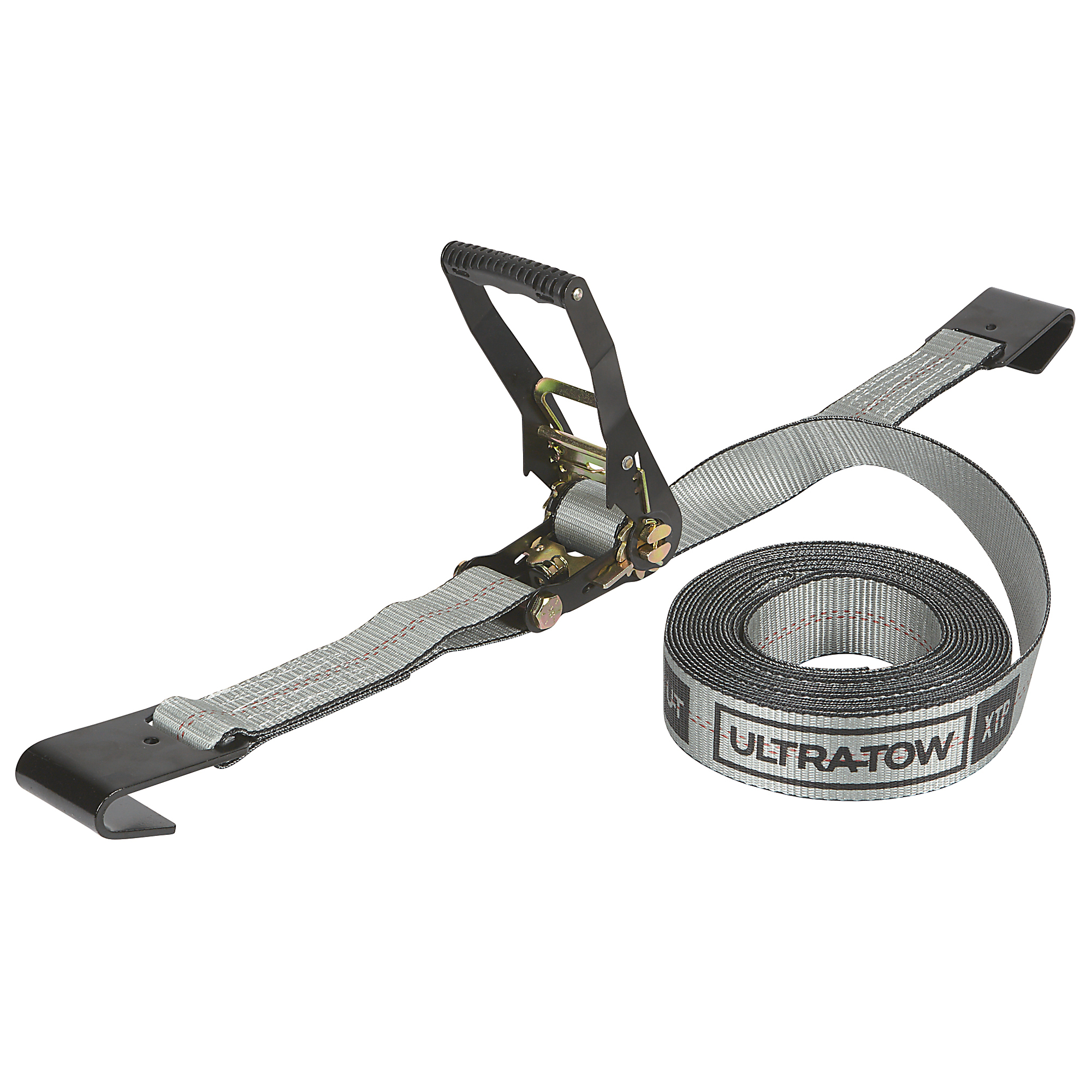 Ultra-Tow XTP 2in. x 27ft. Ratchet Strap with Flat Hooks, 10,000-Lb. Breaking Strength, 3300-Lb. Working Load, Gray